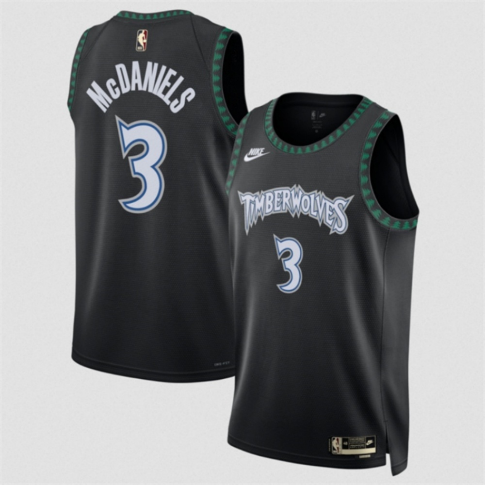 Men's Minnesota Timberwolves #3 Jaden McDaniels Black 2025 Classic Edition Stitched Jersey