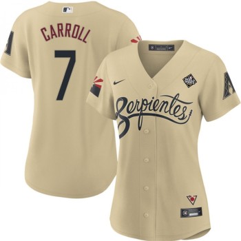 Women's Arizona Diamondbacks #7 Corbin Carroll Cream 2023 World Series City Connect Stitched Baseball Jersey(Run Small) Women's Arizona Diamondbacks #7 Corbin Carroll Cream 2023 World Series City Connect Stitched Baseball Jersey(Run Small)