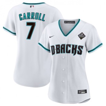 Women's Arizona Diamondbacks #7 Corbin Carroll White 2023 World Series Stitched Baseball Jersey(Run Small) Women's Arizona Diamondbacks #7 Corbin Carroll White 2023 World Series Stitched Baseball Jersey(Run Small)