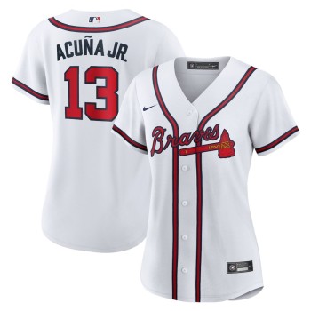 Women's Atlanta Braves #13 Ronald Acuna Jr White Cool Base Stitched MLB Jersey