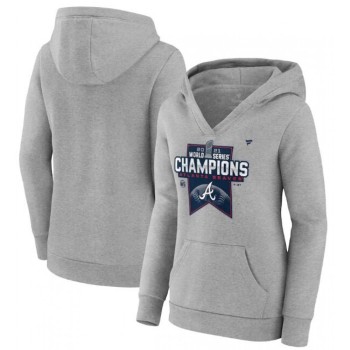 Women's Atlanta Braves 2021 Heathered Gray World Series Champions Locker Room Crossover Neck Pullover Hoodie(Run Small) Women's Atlanta Braves 2021 Heathered Gray World Series Champions Locker Room Crossover Neck Pullover Hoodie(Run Small)