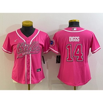 Women's Buffalo Bills #14 Stefon Diggs Pink With Patch Cool Base Stitched Baseball Jersey(Run Small) Women's Buffalo Bills #14 Stefon Diggs Pink With Patch Cool Base Stitched Baseball Jersey(Run Small)
