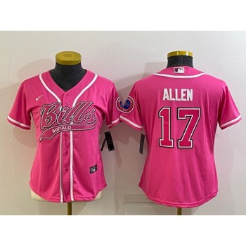 Women's Buffalo Bills #17 Josh Allen Pink With Patch Cool Base Stitched Baseball Jersey(Run Small) Women's Buffalo Bills #17 Josh Allen Pink With Patch Cool Base Stitched Baseball Jersey(Run Small)