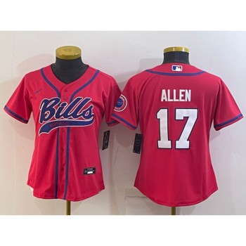 Women's Buffalo Bills #17 Josh Allen Red With Patch Cool Base Stitched Baseball Jersey(Run Small) Women's Buffalo Bills #17 Josh Allen Red With Patch Cool Base Stitched Baseball Jersey(Run Small)
