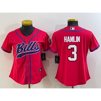 Women's Buffalo Bills #3 Damar Hamlin Red With Patch Cool Base Stitched Baseball Jersey(Run Small) Women's Buffalo Bills #3 Damar Hamlin Red With Patch Cool Base Stitched Baseball Jersey(Run Small)