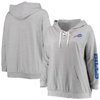 Women's Buffalo Bills Heathered Gray Plus Size Lace-Up Pullover Hoodie Women's Buffalo Bills Heathered Gray Plus Size Lace-Up Pullover Hoodie