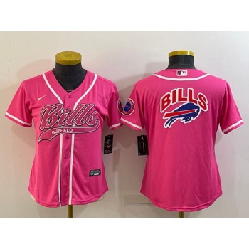 Women's Buffalo Bills Pink Team Big Logo With Patch Cool Base Stitched Baseball Jersey(Run Small) Women's Buffalo Bills Pink Team Big Logo With Patch Cool Base Stitched Baseball Jersey(Run Small)