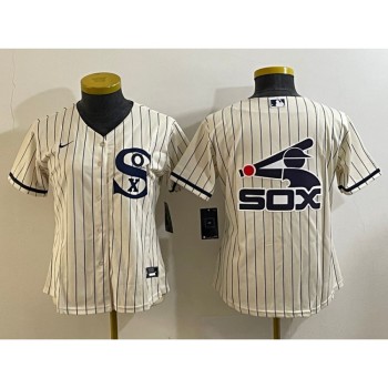 Women's Chicago White Sox Cream Team Big Logo Stitched Jersey(Run Small) 03