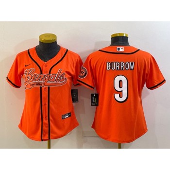 Women's Cincinnati Bengals #9 Joe Burrow Orange With Patch Cool Base Stitched Baseball Jersey(Run Small) Women's Cincinnati Bengals #9 Joe Burrow Orange With Patch Cool Base Stitched Baseball Jersey(Run Small)