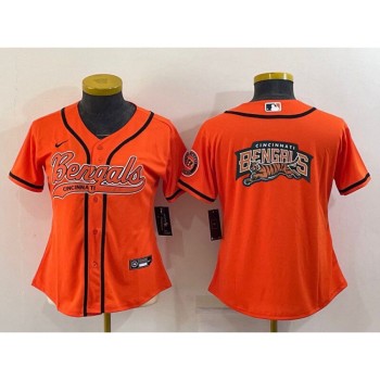 Women's Cincinnati Bengals Orange Team Big Logo With Patch Cool Base Stitched Baseball Jersey(Run Small) Women's Cincinnati Bengals Orange Team Big Logo With Patch Cool Base Stitched Baseball Jersey(Run Small)