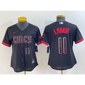 Women's Cincinnati Reds #11 Barry Larkin Black 2023 City Connect With Patch Stitched Baseball Jersey(Run Small) Women's Cincinnati Reds #11 Barry Larkin Black 2023 City Connect With Patch Stitched Baseball Jersey(Run Small)