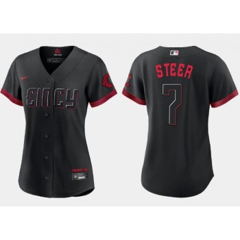 Women's Cincinnati Reds #7 Spencer Steer Black 2023 City Connect Stitched Baseball Jersey(Run Small) Women's Cincinnati Reds #7 Spencer Steer Black 2023 City Connect Stitched Baseball Jersey(Run Small)