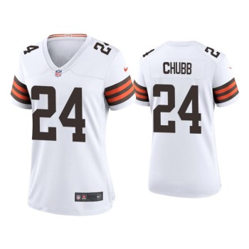 Women's Cleveland Browns #24 Nick Chubb 2020 New White Stitched Jersey(Run Small) Women's Cleveland Browns #24 Nick Chubb 2020 New White Stitched Jersey(Run Small)
