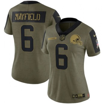 Women's Cleveland Browns #6 Baker Mayfield 2021 Olive Salute To Service Limited Stitched Jersey(Run Small) Women's Cleveland Browns #6 Baker Mayfield 2021 Olive Salute To Service Limited Stitched Jersey(Run Small)