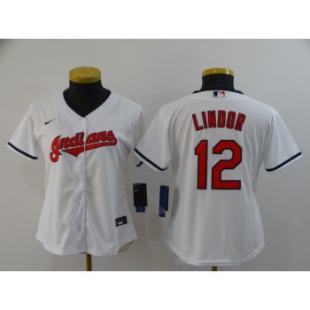 Women's Cleveland indians #12 Francisco Lindor White Stitched MLB Jersey(Run Small) Women's Cleveland indians #12 Francisco Lindor White Stitched MLB Jersey(Run Small)