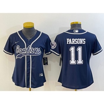 Women's Dallas Cowboys #11 Micah Parsons Navy With Patch Cool Base Stitched Baseball Jersey(Run Small) Women's Dallas Cowboys #11 Micah Parsons Navy With Patch Cool Base Stitched Baseball Jersey(Run Small)