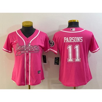 Women's Dallas Cowboys #11 Micah Parsons Pink With Patch Cool Base Stitched Baseball Jersey(Run Small) Women's Dallas Cowboys #11 Micah Parsons Pink With Patch Cool Base Stitched Baseball Jersey(Run Small)
