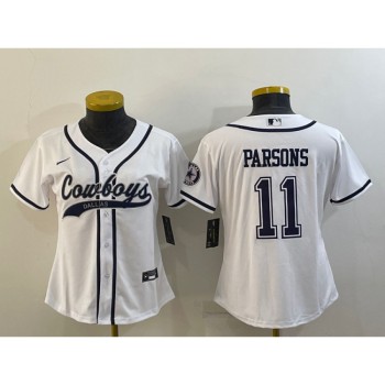 Women's Dallas Cowboys #11 Micah Parsons White With Patch Cool Base Stitched Baseball Jersey(Run Small) Women's Dallas Cowboys #11 Micah Parsons White With Patch Cool Base Stitched Baseball Jersey(Run Small)