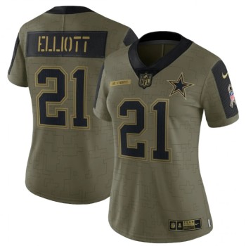 Women's Dallas Cowboys #21 Ezekiel Elliott 2021 Olive Salute To Service Limited Stitched Jersey Women's Dallas Cowboys #21 Ezekiel Elliott 2021 Olive Salute To Service Limited Stitched Jersey