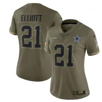 Women's Dallas Cowboys #21 Ezekiel Elliott 2022 Olive Salute To Service Limited Stitched Jersey(Run Small) Women's Dallas Cowboys #21 Ezekiel Elliott 2022 Olive Salute To Service Limited Stitched Jersey(Run Small)