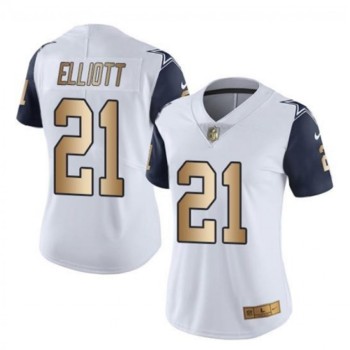 Women's Dallas Cowboys #21 Ezekiel Elliott White Gold Stitched NFL Jersey(Run Small) Women's Dallas Cowboys #21 Ezekiel Elliott White Gold Stitched NFL Jersey(Run Small)
