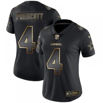 Women's Dallas Cowboys #4 Dak Prescott 2019 Black Gold Edition Stitched NFL Jersey(Run Small) Women's Dallas Cowboys #4 Dak Prescott 2019 Black Gold Edition Stitched NFL Jersey(Run Small)