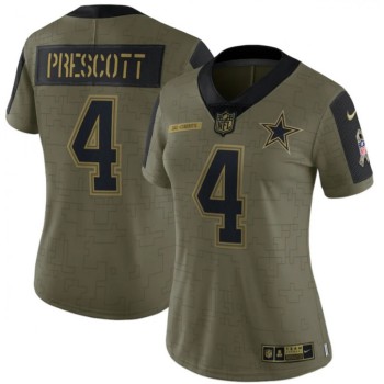 Women's Dallas Cowboys #4 Dak Prescott 2021 Olive Salute To Service Limited Stitched Jersey Women's Dallas Cowboys #4 Dak Prescott 2021 Olive Salute To Service Limited Stitched Jersey