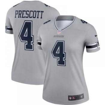 Women's Dallas Cowboys #4 Dak Prescott Gray Inverted Legend Stitched NFL Jersey Women's Dallas Cowboys #4 Dak Prescott Gray Inverted Legend Stitched NFL Jersey