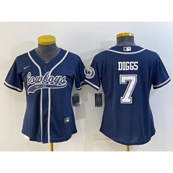 Women's Dallas Cowboys #7 Trevon Diggs Navy With Patch Cool Base Stitched Baseball Jersey(Run Small) Women's Dallas Cowboys #7 Trevon Diggs Navy With Patch Cool Base Stitched Baseball Jersey(Run Small)