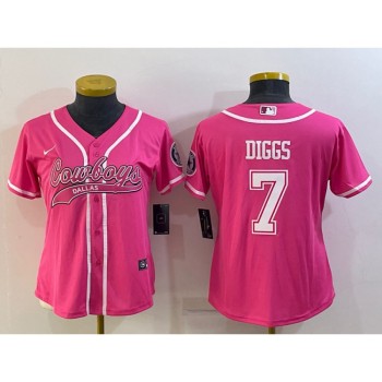 Women's Dallas Cowboys #7 Trevon Diggs Pink With Patch Cool Base Stitched Baseball Jersey(Run Small) Women's Dallas Cowboys #7 Trevon Diggs Pink With Patch Cool Base Stitched Baseball Jersey(Run Small)
