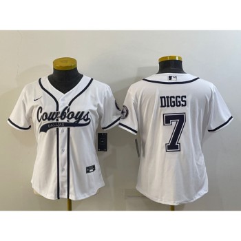 Women's Dallas Cowboys #7 Trevon Diggs White With Patch Cool Base Stitched Baseball Jersey(Run Small) Women's Dallas Cowboys #7 Trevon Diggs White With Patch Cool Base Stitched Baseball Jersey(Run Small)