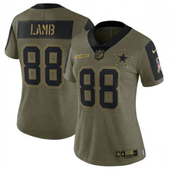 Women's Dallas Cowboys #88 CeeDee Lamb 2021 Olive Salute To Service Limited Stitched Jersey Women's Dallas Cowboys #88 CeeDee Lamb 2021 Olive Salute To Service Limited Stitched Jersey