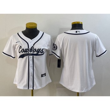Women's Dallas Cowboys Blank White With Patch Cool Base Stitched Baseball Jersey(Run Small) Women's Dallas Cowboys Blank White With Patch Cool Base Stitched Baseball Jersey(Run Small)