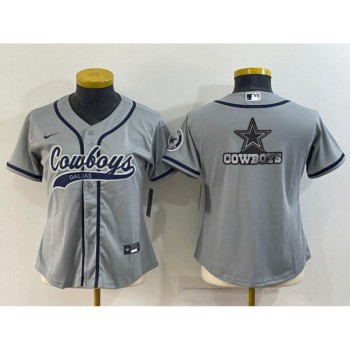 Women's Dallas Cowboys Grey Team Big Logo With Patch Cool Base Stitched Baseball Jersey(Run Small) Women's Dallas Cowboys Grey Team Big Logo With Patch Cool Base Stitched Baseball Jersey(Run Small)
