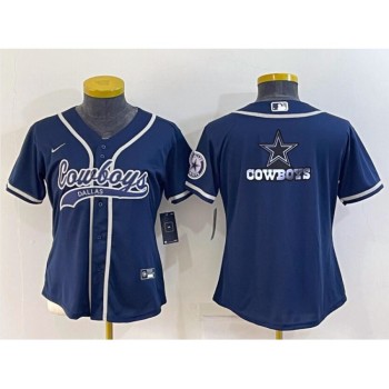 Women's Dallas Cowboys Navy Team Big Logo With Patch Cool Base Stitched Baseball Jersey(Run Small) Women's Dallas Cowboys Navy Team Big Logo With Patch Cool Base Stitched Baseball Jersey(Run Small)