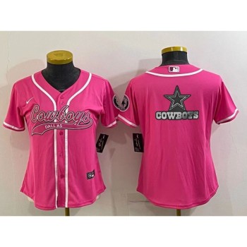 Women's Dallas Cowboys Pink Team Big Logo With Patch Cool Base Stitched Baseball Jersey(Run Small) Women's Dallas Cowboys Pink Team Big Logo With Patch Cool Base Stitched Baseball Jersey(Run Small)