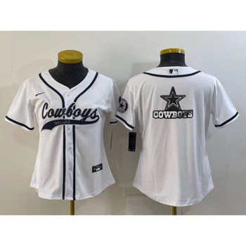 Women's Dallas Cowboys White Team Big Logo With Patch Cool Base Stitched Baseball Jersey(Run Small) Women's Dallas Cowboys White Team Big Logo With Patch Cool Base Stitched Baseball Jersey(Run Small)