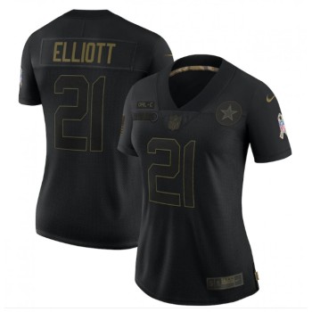Women's Dallas Cowboys #21 Ezekiel Elliott Black Salute To Service Limited Stitched Jersey Women's Dallas Cowboys #21 Ezekiel Elliott Black Salute To Service Limited Stitched Jersey