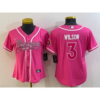 Women's Denver Broncos #3 Russell Wilson Pink With Patch Cool Base Stitched Baseball Jersey(Run Small) Women's Denver Broncos #3 Russell Wilson Pink With Patch Cool Base Stitched Baseball Jersey(Run Small)