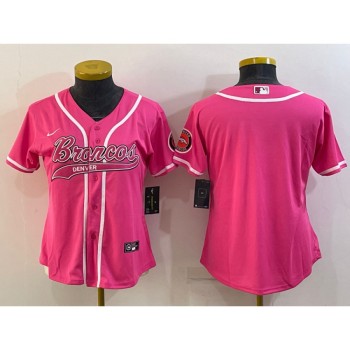 Women's Denver Broncos Blank Pink With Patch Cool Base Stitched Baseball Jersey(Run Small) Women's Denver Broncos Blank Pink With Patch Cool Base Stitched Baseball Jersey(Run Small)