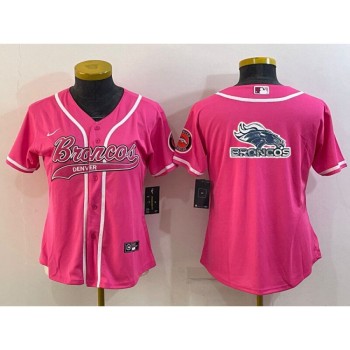 Women's Denver Broncos Pink Team Big Logo With Patch Cool Base Stitched Baseball Jersey(Run Small) Women's Denver Broncos Pink Team Big Logo With Patch Cool Base Stitched Baseball Jersey(Run Small)