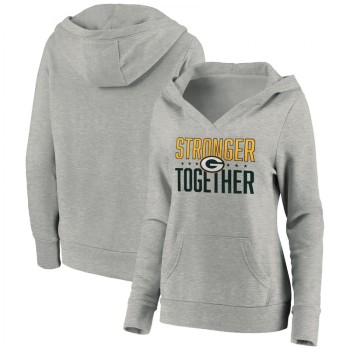 Women's Green Bay Packers Heather Gray Stronger Together Crossover Neck Pullover Hoodie(Run Small) Women's Green Bay Packers Heather Gray Stronger Together Crossover Neck Pullover Hoodie(Run Small)