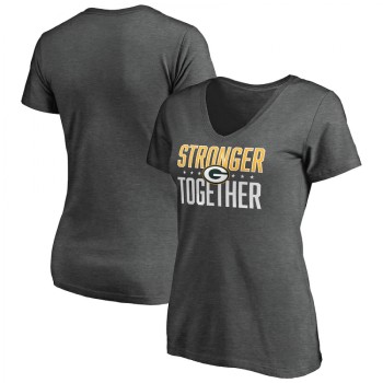 Women's Green Bay Packers Heather Stronger Together Space Dye V-Neck T-Shirt(Run Small) Women's Green Bay Packers Heather Stronger Together Space Dye V-Neck T-Shirt(Run Small)