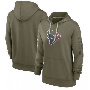 Women's Houston Texans 2022 Olive Salute to Service Therma Performance Pullover Hoodie(Run Small)