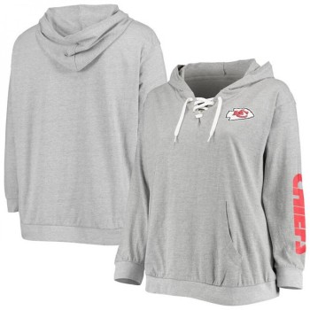 Women's Kansas City Chiefs Heathered Gray Lace-Up Pullover Hoodie Women's Kansas City Chiefs Heathered Gray Lace-Up Pullover Hoodie