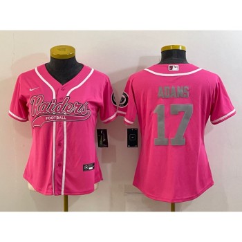 Women's Las Vegas Raiders #17 Davante Adams Pink Silver With Patch Cool Base Stitched Baseball Jersey(Run Small) Women's Las Vegas Raiders #17 Davante Adams Pink Silver With Patch Cool Base Stitched Baseball Jersey(Run Small)