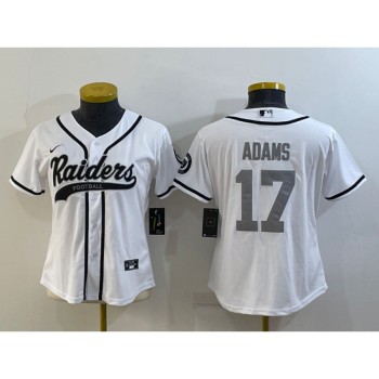 Women's Las Vegas Raiders #17 Davante Adams White Silver With Patch Cool Base Stitched Baseball Jersey(Run Small) Women's Las Vegas Raiders #17 Davante Adams White Silver With Patch Cool Base Stitched Baseball Jersey(Run Small)