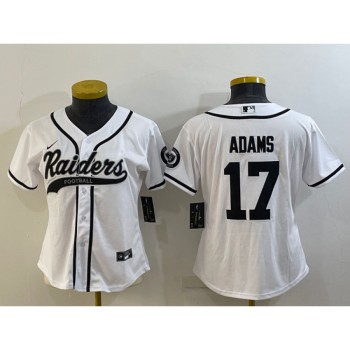 Women's Las Vegas Raiders #17 Davante Adams White With Patch Cool Base Stitched Baseball Jersey(Run Small) Women's Las Vegas Raiders #17 Davante Adams White With Patch Cool Base Stitched Baseball Jersey(Run Small)
