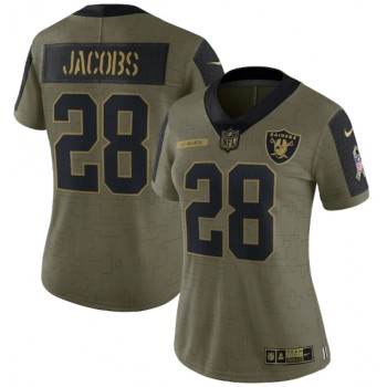 Women's Las Vegas Raiders #28 Josh Jacobs 2021 Olive Salute To Service Limited Stitched Jersey(Run Small) Women's Las Vegas Raiders #28 Josh Jacobs 2021 Olive Salute To Service Limited Stitched Jersey(Run Small)