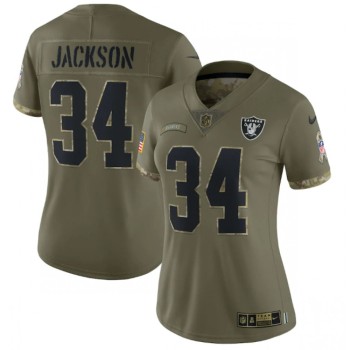 Women's Las Vegas Raiders #34 Bo Jackson Olive 2022 Salute To Service Limited Stitched Jersey(Run Small) Women's Las Vegas Raiders #34 Bo Jackson Olive 2022 Salute To Service Limited Stitched Jersey(Run Small)